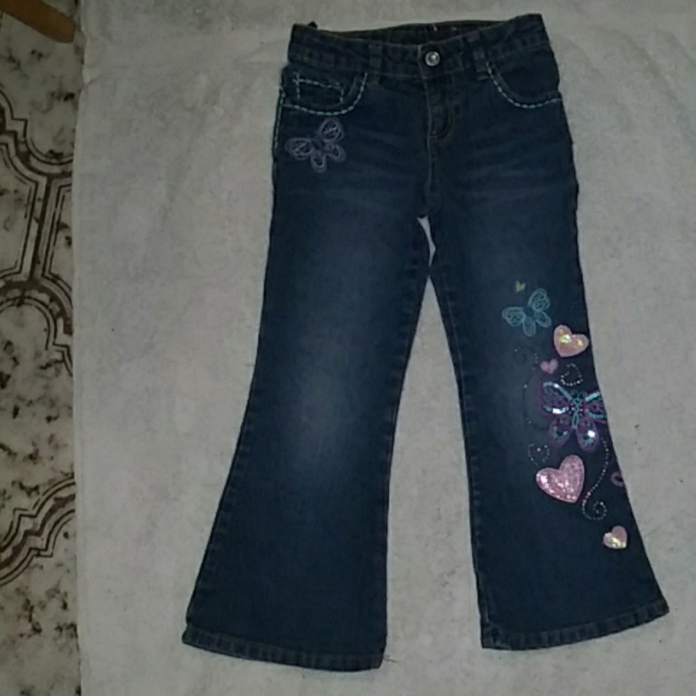 Girls butterfly and heart embroidered blue jeans